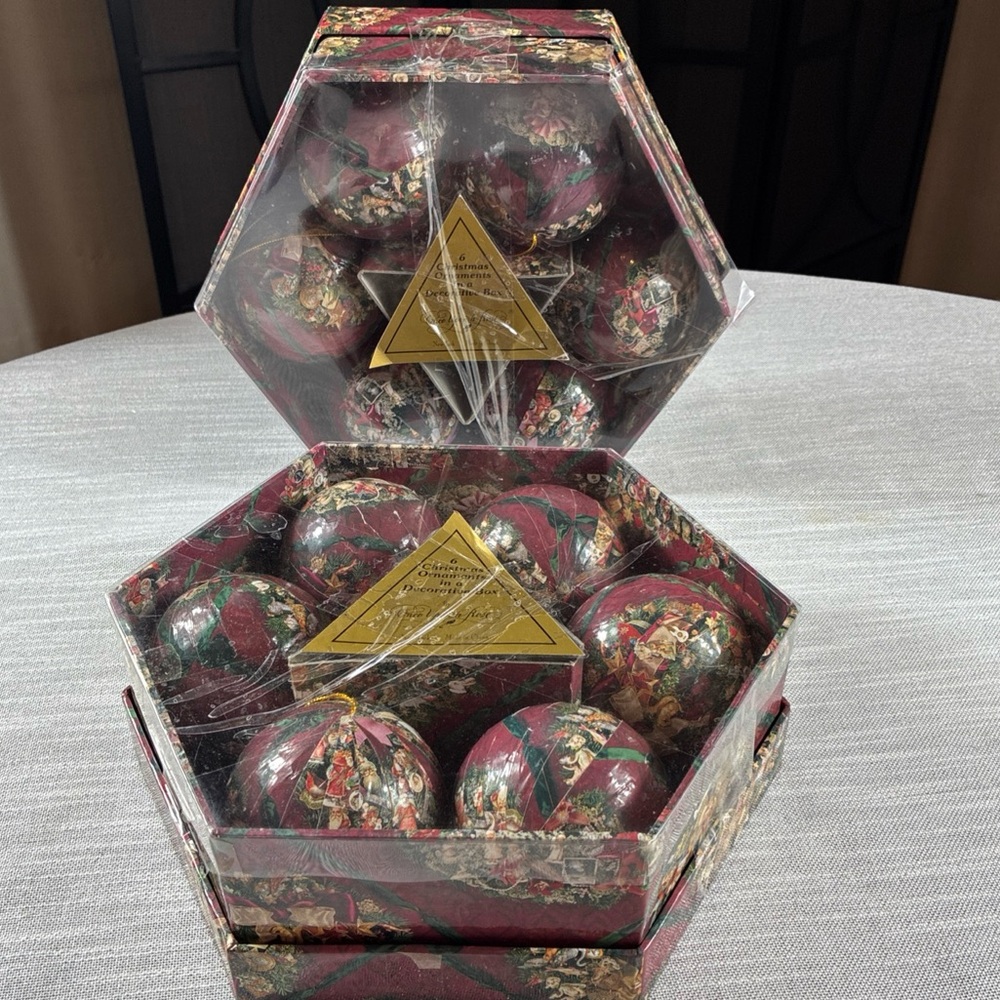 1998 Once Upon a Rose 12 Paper Mache Ornaments in Decorative Box NEW Victorian